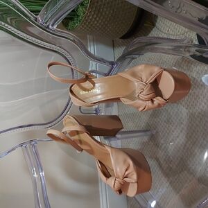 Public Desire Tan Platform Sandals with Strappy Design